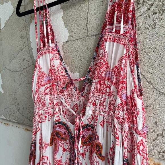 NWT Free People Boho Elephant Print Babydoll Mini Dress Red and White S - Picture 9 of 11